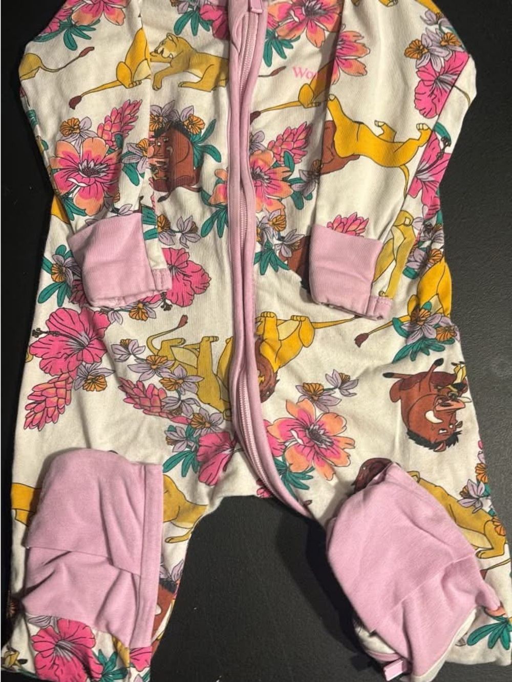 Kids One-Piece Footed Pajama - Pink Floral & Lion Print